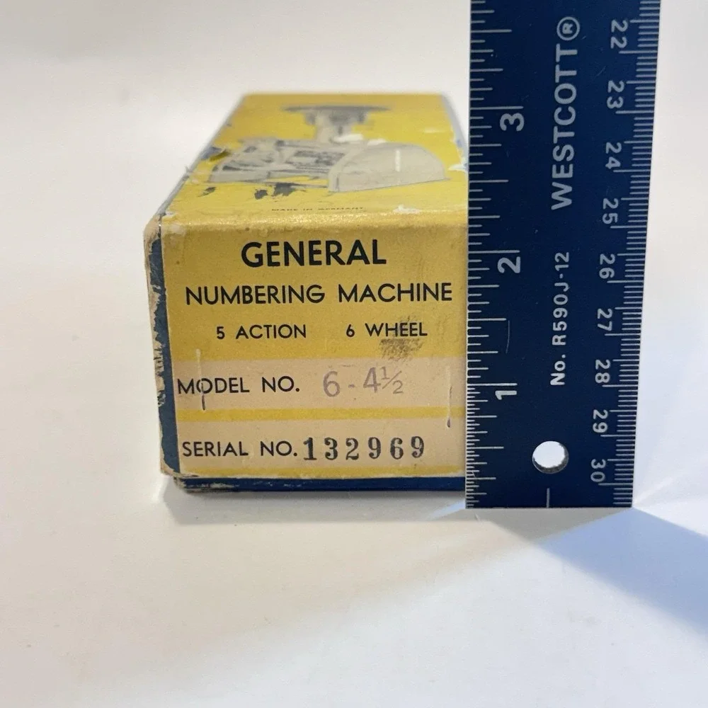 Vintage‎ General Numbering Machine 5 Action 6 Wheel Model 6-4 1/2 IOB Germany